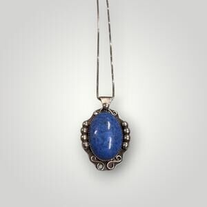 Vintage Sterling Native American Denim Lapis Lazuli Pendant Necklace 24" Chain